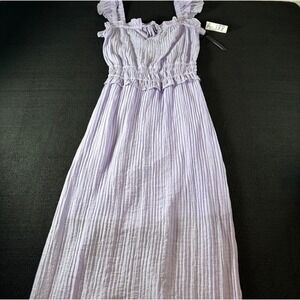 Mary & Mo Lilac Crinkle Maxi Dress XL Smocked Waist Ruffle Strap J6-5092-K